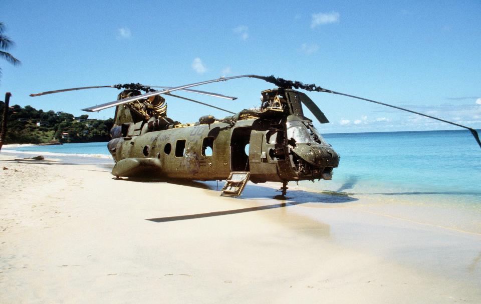 Marine Corps Boeing CH-46F helicopter shot down Grenada