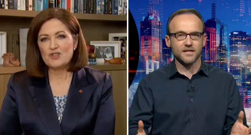 Victorian Liberal Senator Sarah Henderson, left, and Greens Leader Adam Bandt, right, clashed on Monday night. Source: ABC