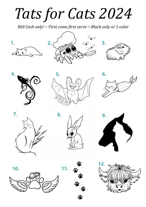 Tattoos you can get at this year’s Tats for Cats.