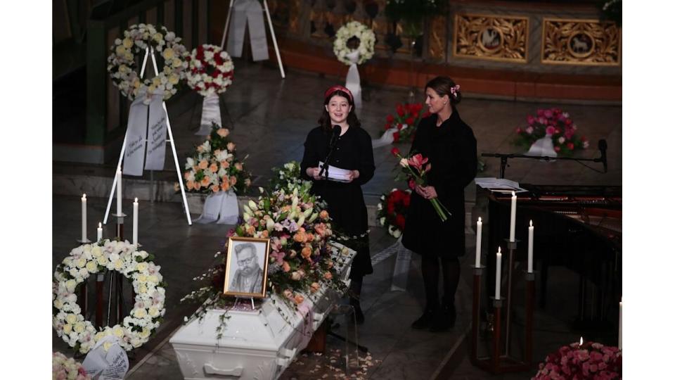 Maud Angelica Behn speaks next to her mother Princess Martha Louise of Norway during the funeral of her father Ari Behn at Oslo Cathedral on January 3, 2019