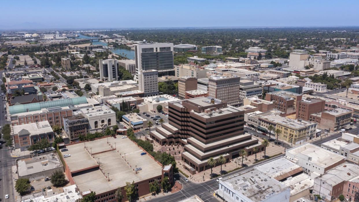 Daytime view of the downtown city center of Stockton, California, USA.