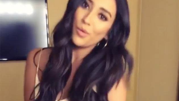 Shay Mitchell suffers wardrobe malfunction live on air