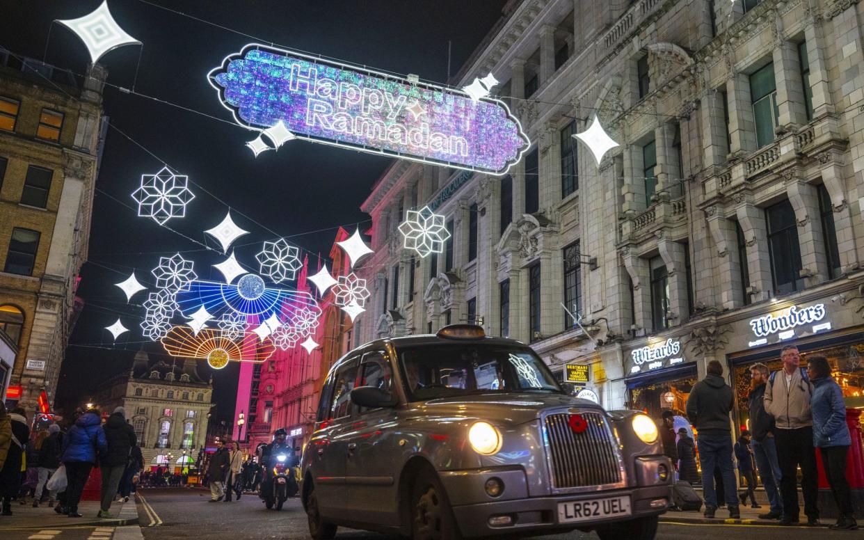 London's famous Coventry Street is decorated with Ramadan illuminations
