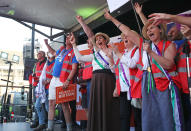 <p>The March to Leave protesters on stage in Parliament Square, Westminster, London (PA) </p>