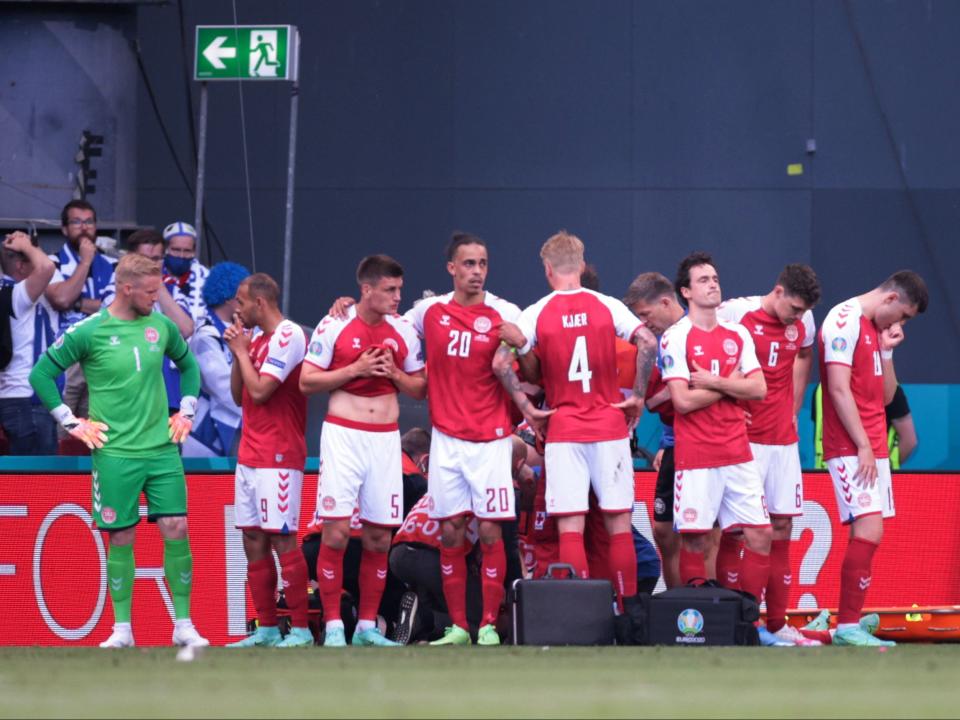 Denmark’s game with Finland was suspended (Pool via REUTERS)