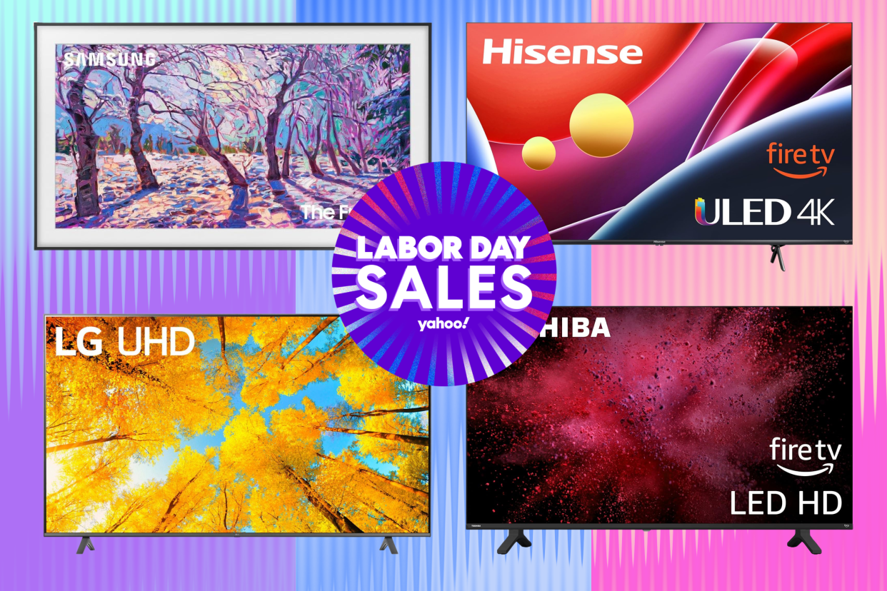 Samsung TV, Hisense TV, Toshiba TV, LG TV on a colorful background