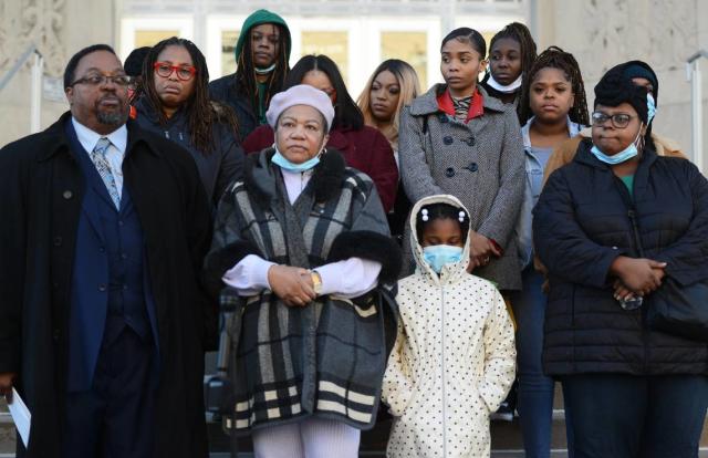 Family of Cameron Douglas, who was fatally shot by Jason K. Cook in 2019 in Kansas City, gather outside the Jackson County Courthouse following Cook&#x002019;s sentencing on Wed. Dec. 22, 2021.
