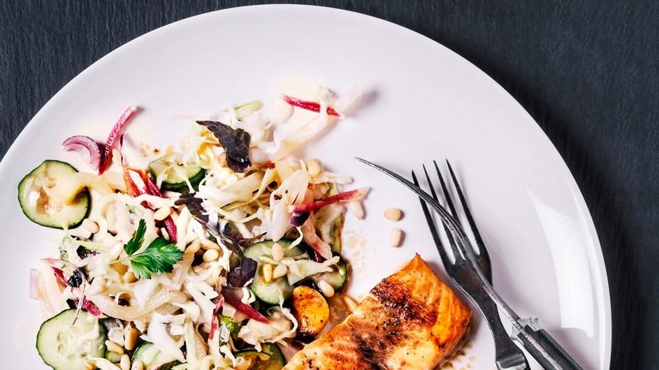 Pan seared salmon with fresh salad