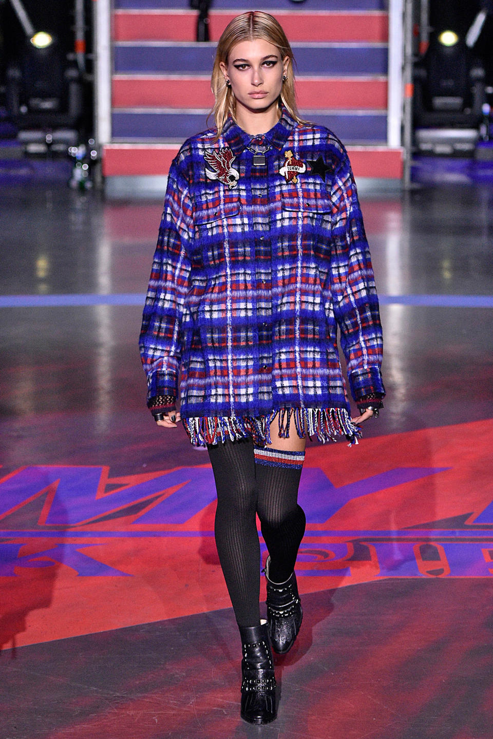 <p>Baldwin made yet another London Fashion Week appearance in a place shirtdress on the Tommy runway.</p>