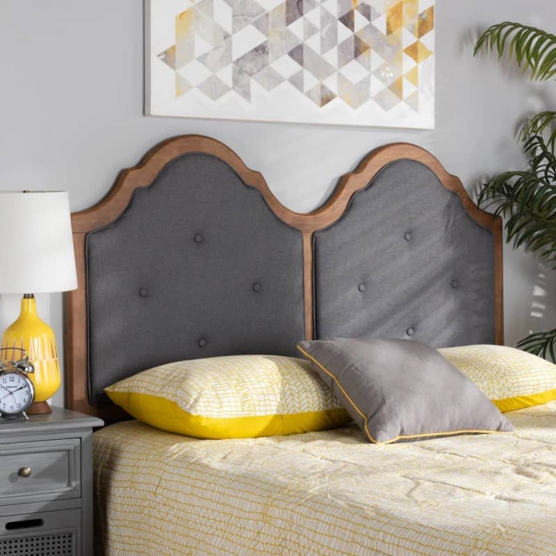 Falk Vintage Classic Fabric and Wood Arched Headboard in Grey