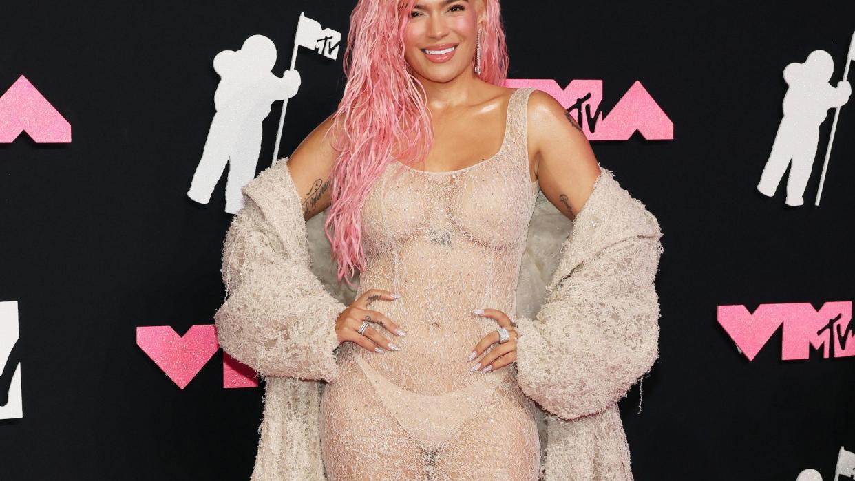 karol g attends the 2023 mtv video music awards at the at prudential center on september 12, 2023 in newark, new jersey