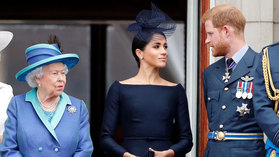 Queen Elizabeth II, Meghan, Duchess of Sussex and Prince Harry, Duke of Sussex