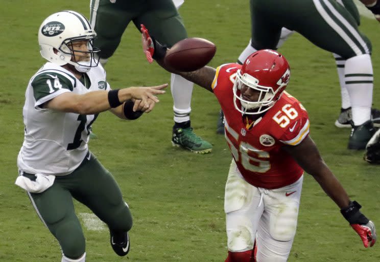 Ryan Fitzpatrick threw six interceptions against the Chiefs last week (AP)