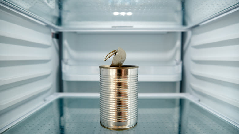 Opened can in fridge