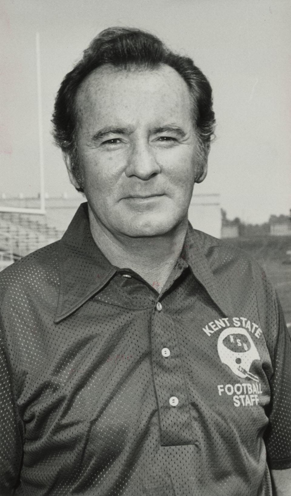 Kent State University football coach Don James poses for a photo Aug. 26, 1974