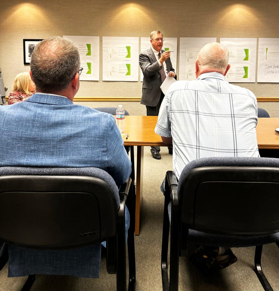 Oak Ridge City Manager Randy Hemann talks to City Council and some members of city staff about the projects facing Oak Ridge in the future during a budget work session in the Municipal Building training room on April 8, 2024.