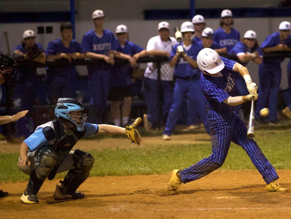 North Lincoln's Landon Reeves makes contact during his team's May 4, 2022 matchup with Foard.