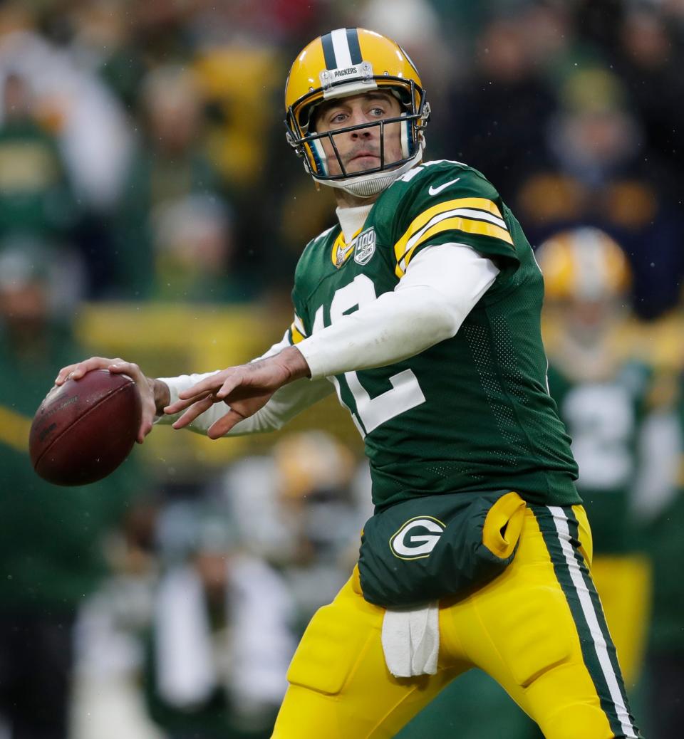 Green Bay Packers quarterback Aaron Rodgers (12) throws an incomplete long pass attempt late in the fourth quarter against the Arizona Cardinals Sunday, December 2, 2018, at Lambeau Field in Green Bay, Wis. 

Dan Powers/USA TODAY NETWORK-Wisconsin