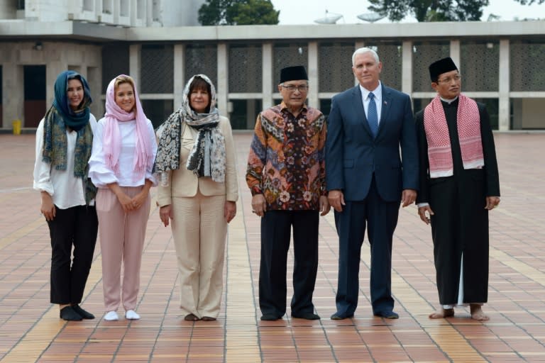 US Vice President Mike Pence and his family were taken on a tour of Istiqlal, Indonesia's biggest mosque, in Jakarta