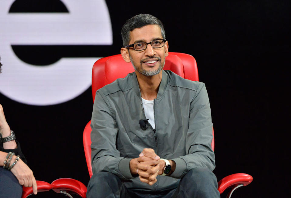 Google-Chef Sundar Pichai will Bard als Konkurrenzprodukt zu ChatGPT aufstellen. - Copyright:  Jerod Harris/Getty Images for Vox Media