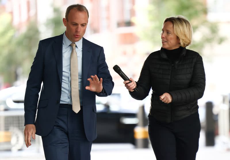 British Deputy Prime Minister and Secretary of State for Justice Dominic Raab arrives at the BBC headquarters in London