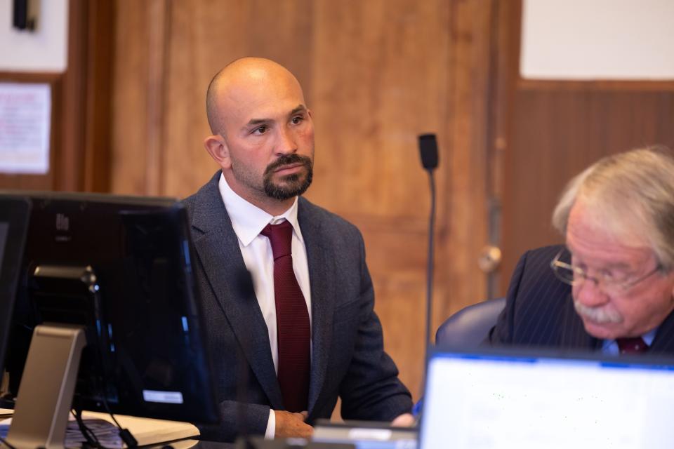 Fred Klemp, who was convicted of aggravated vehicular homicide for a fatal ATV crash in 2021, listens during his hearing Wednesday in Summit County Common Pleas Court. He will be sentenced on May 24.