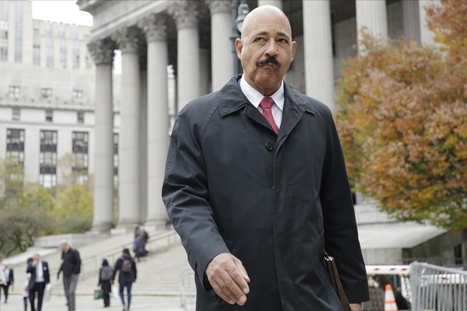 Ted Wells, Jr., the lead attorney for Exxon, leaves Manhattan Supreme court Thursday, Nov. 7, 2019, in New York. New York's attorney general is accusing Exxon Mobil of misleading investors about how profitable the company will remain as governments impose stricter regulations to combat global warming. (AP Photo/Frank Franklin II)