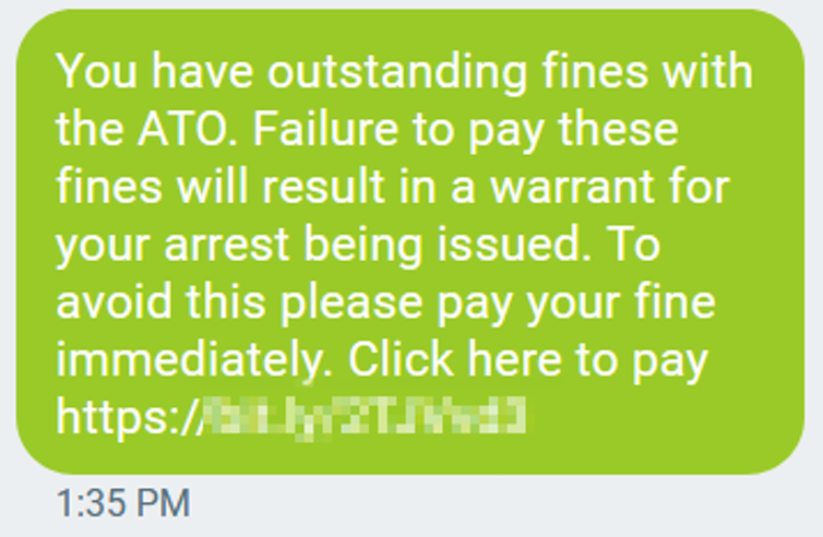 <em>An SMS scam that uses urgency and fear of fines to get people to click a link. (Source: Damien Manuel)</em>