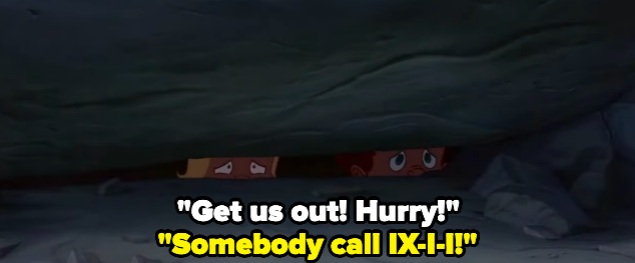 A child under a boulder yelling&nbsp;&quot;Somebody call IX-I-I!&quot;