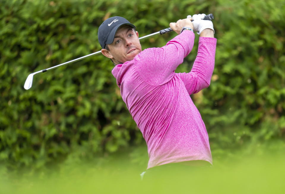 FILE - Rory McIlroy of Northern Ireland watches his tee shot on the 13th hole during the first round of the Canadian Open in Toronto on Thursday, June 9, 2022. McIlroy is expected to compete in the U.S. Open in Brookline, Mass., to be played June 16-19. (Frank Gunn/The Canadian Press via AP, File)