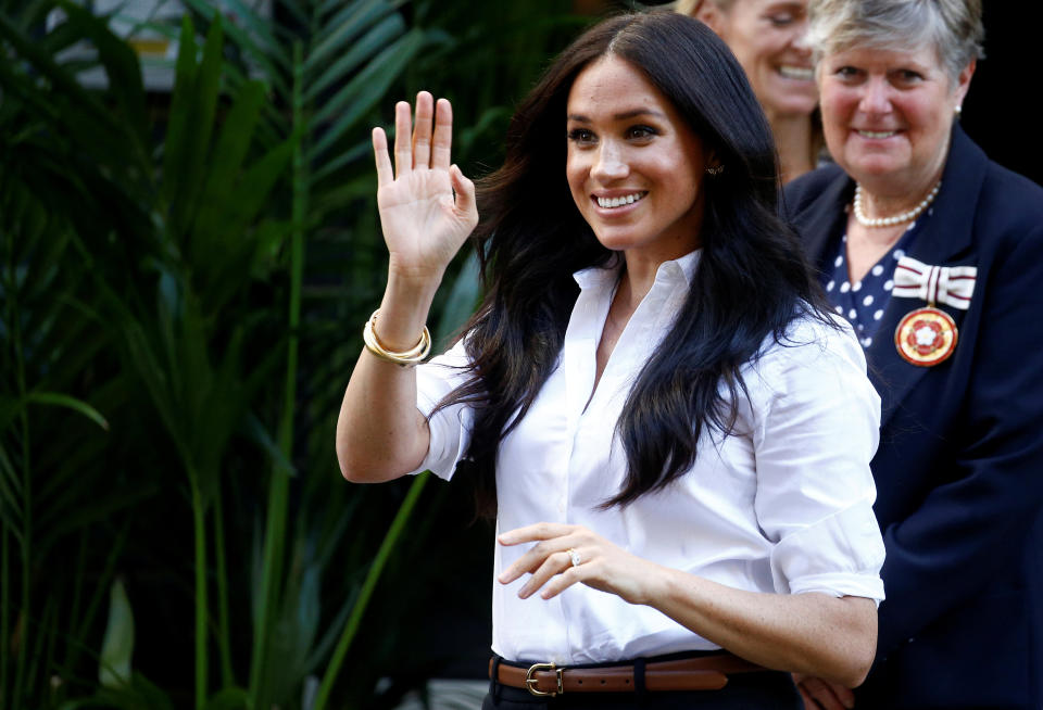 The Duchess of Sussex launches the Smart Works capsule collection on Sept. 12 in London. (Photo: Henry Nicholls / Reuters)