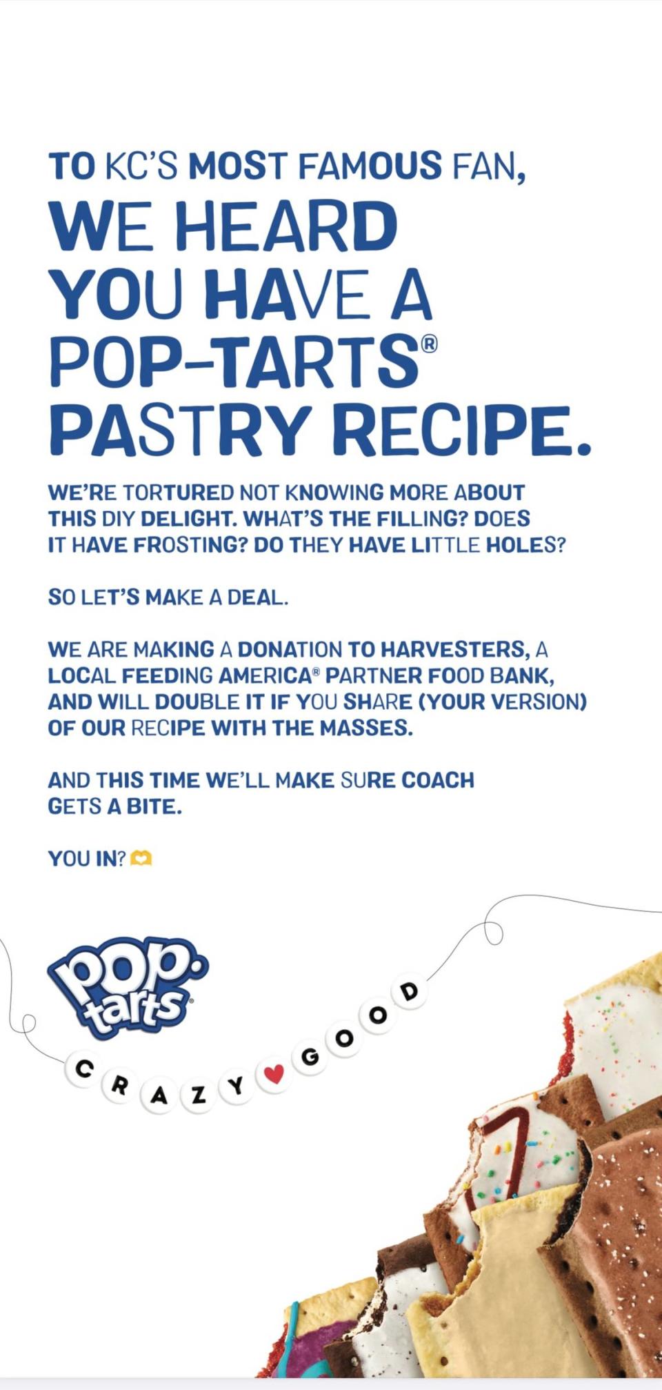 Pop-Tarts placed a plea to Taylor Swift in The Kansas City Star on Friday.