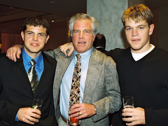 <p>Bei/Shutterstock</p> Kyle Damon, Kent Damon and Matt Damon at the Miramax Pre-Oscar Party on March 22, 1998.