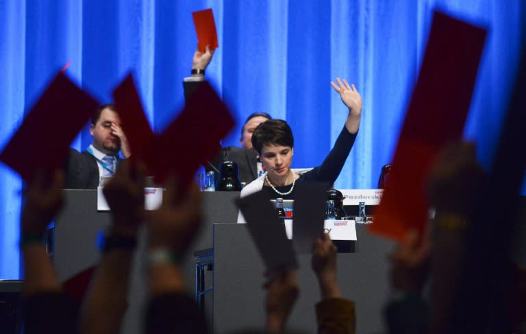 Frauke Petry, party leader of Alternative for Germany (AfD) votes at a party congress on May 1, 2016 in Stuttgart