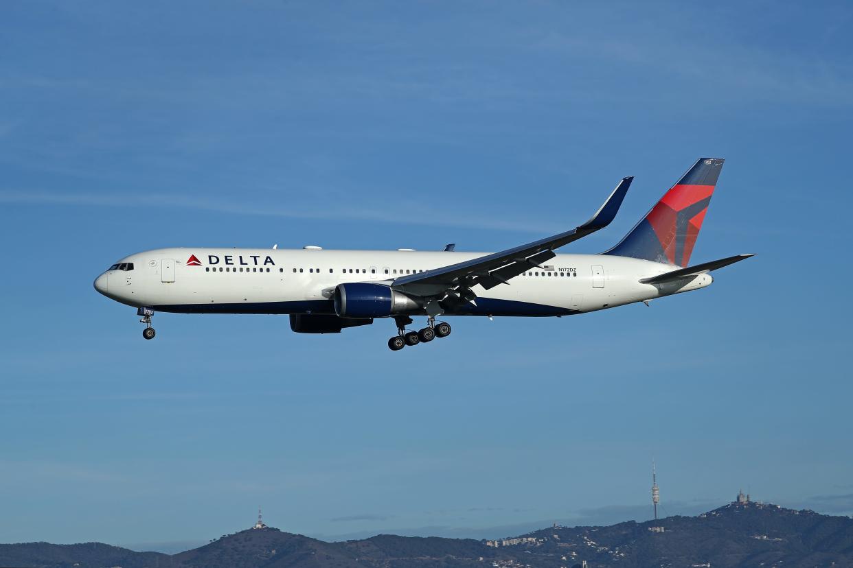 Boeing 767-332(ER), from Delta Air Lines company, landing at Barcelona airport, in Barcelona on 10th January 2023