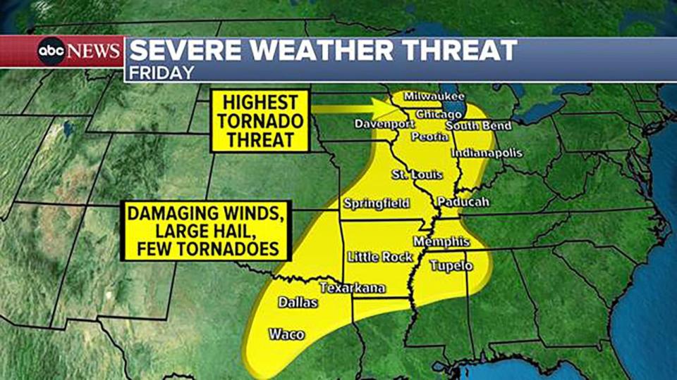 PHOTO: Severe weather threat for Friday. (ABC News)