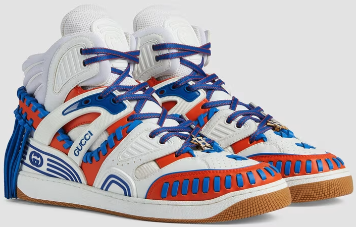 Red, orange, blue and white sneakers with gucci monogrammed