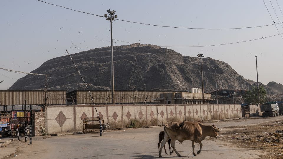Ghazipur landfill in New Delhi on April 23, following a fire that broke out. - Noemi Cassanelli/CNN
