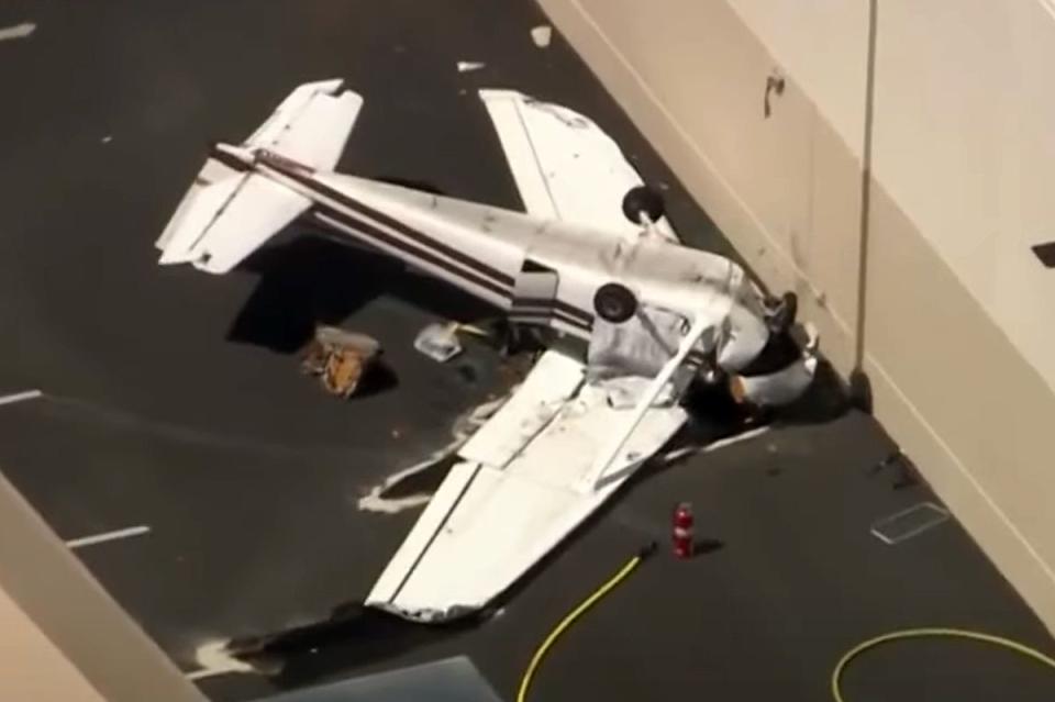 <p>KTLA 5/YouTube</p> Cessna 172 crashes near French Valley Airport