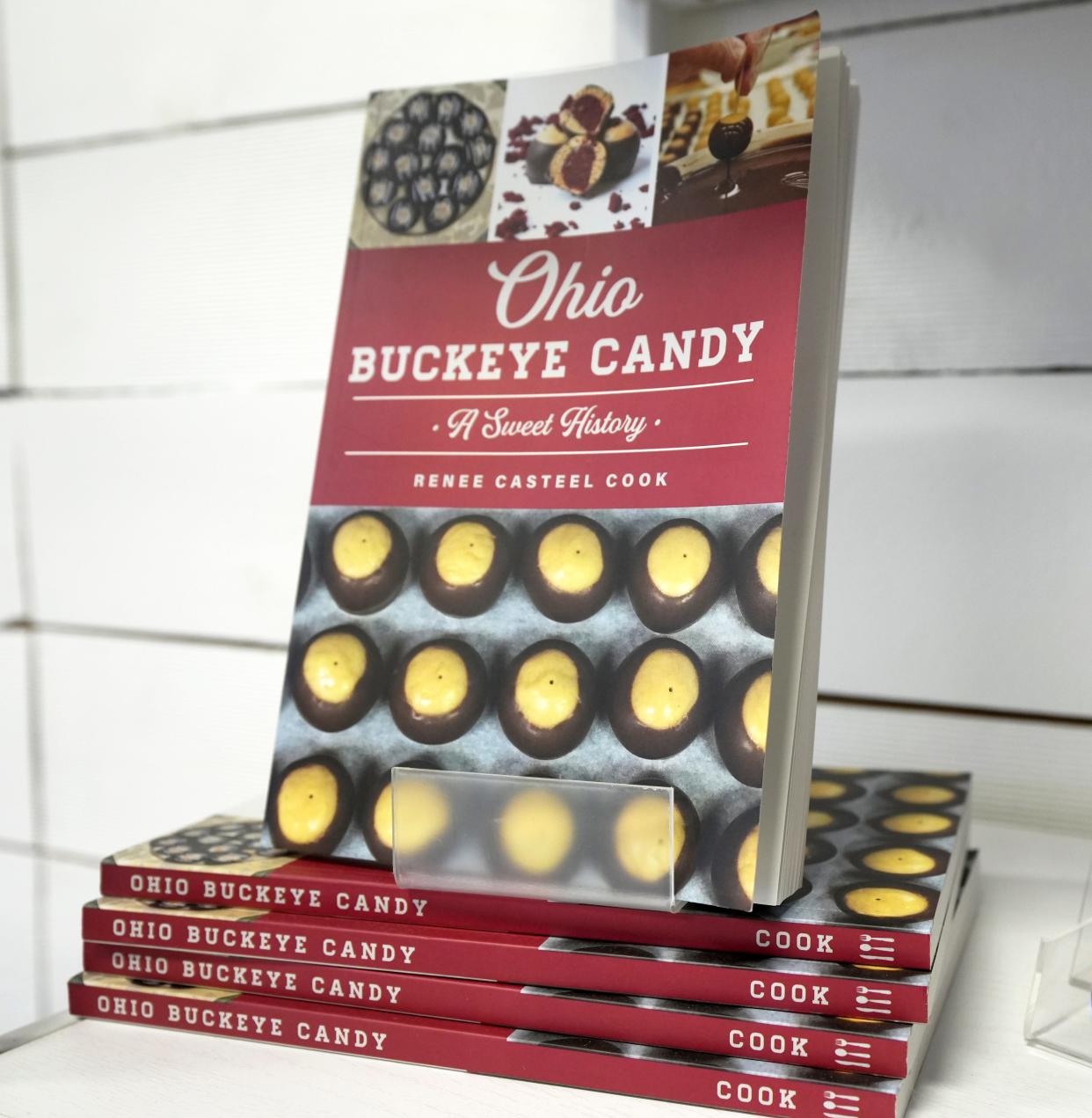 Renee Casteel Cook's book, "Ohio Buckeye Candy: A Sweet History" is on display at The Buckeye Lady store in Clintonville.