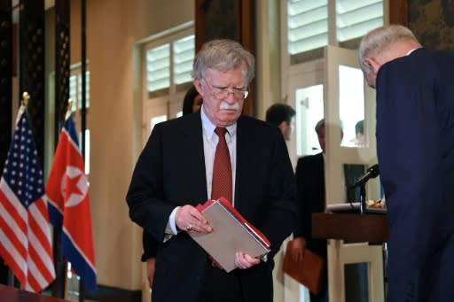 US National Security Advisor John Bolton arrives for a signing ceremony between North Korea's leader Kim Jong Un and US President Donald Trump during their historic first summit in Singapore in June 2018