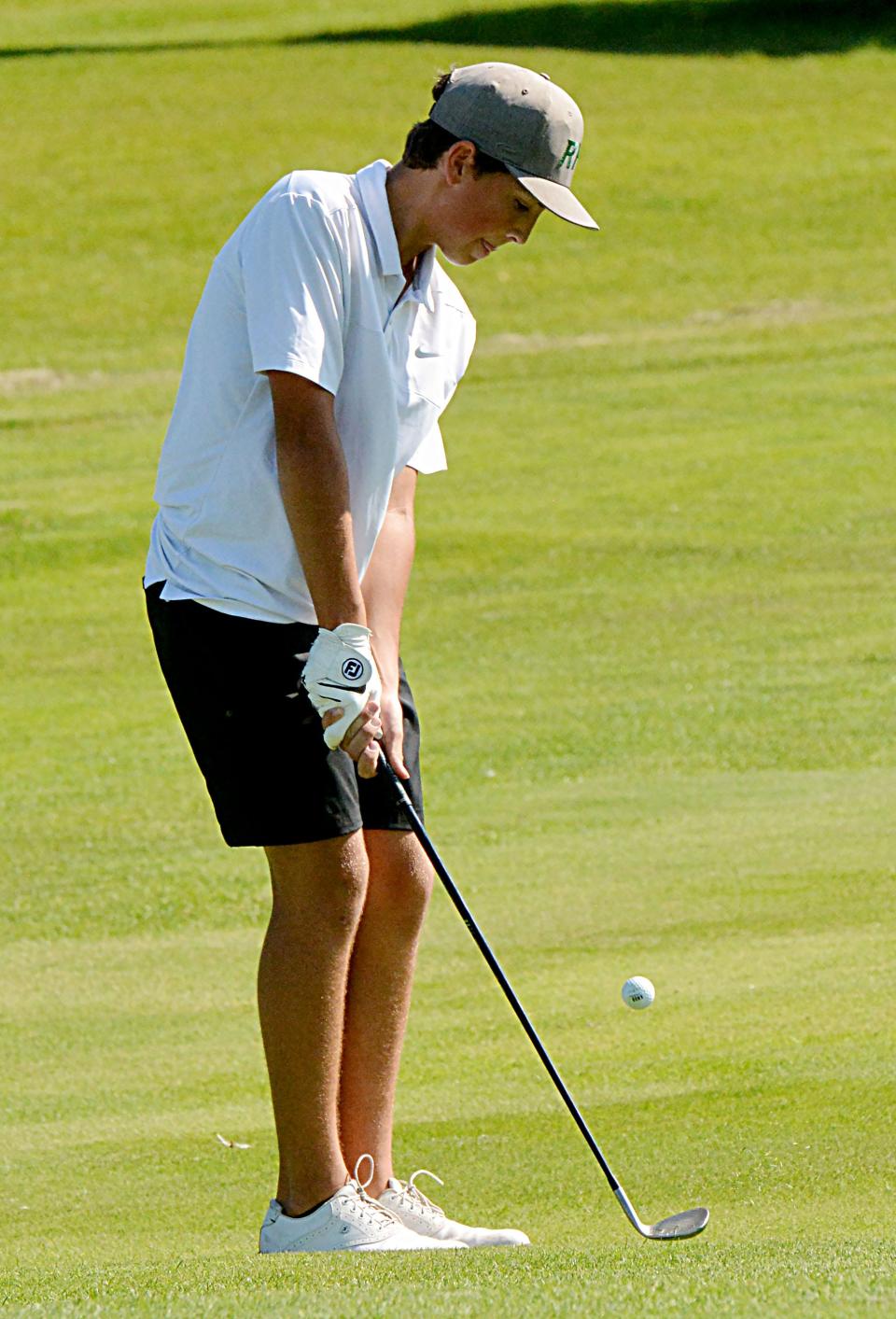 Finn Anderson is a member of the Aberdeen Roncalli boys golf team. The Cavaliers will play in the state Class A tournament Monday and Tuesday Oct. 3-4, 2022 at the Moccasin Creek Country Club.