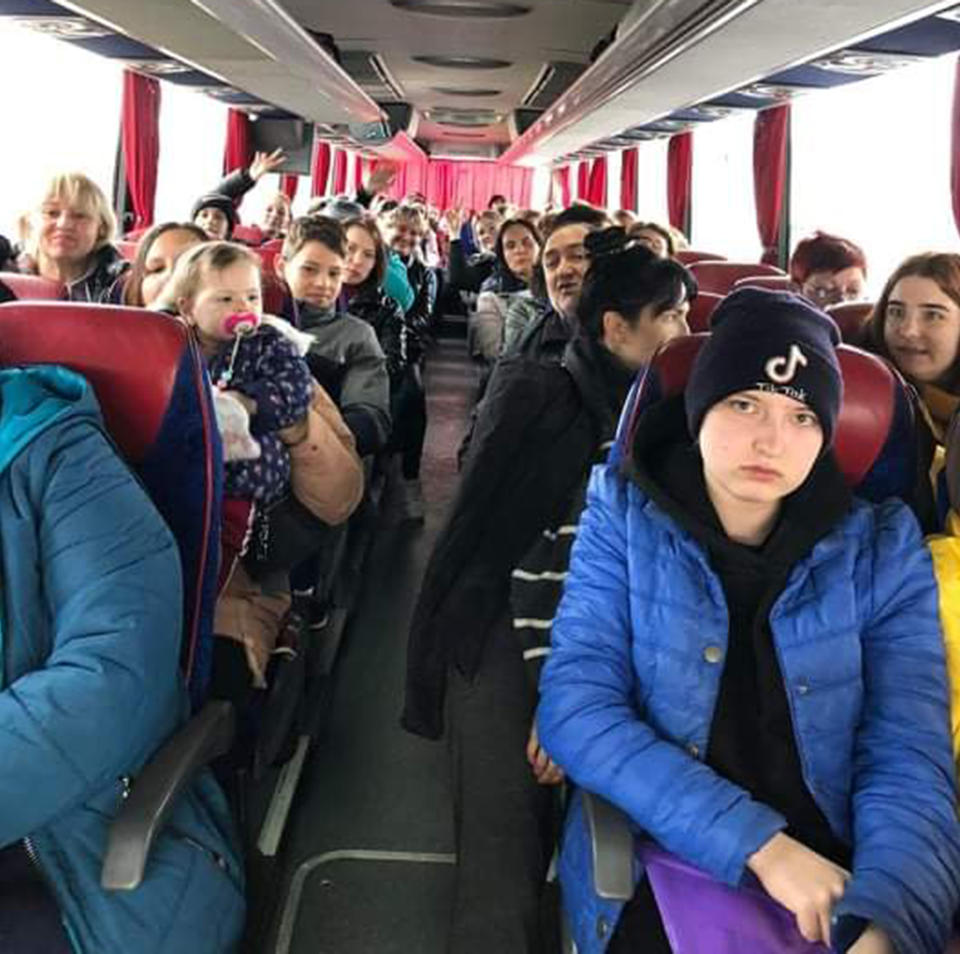 Inside an evacuation bus.  (Courtesy Operation White Stork)