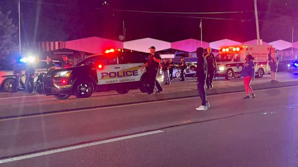 PHOTO: Law enforcement officers and EMS crew respond on the scene of shooting at Kennywood Park, an amusement park in West Mifflin, Pa., early Sept 25, 2022. (Mike Valente/WTAE)