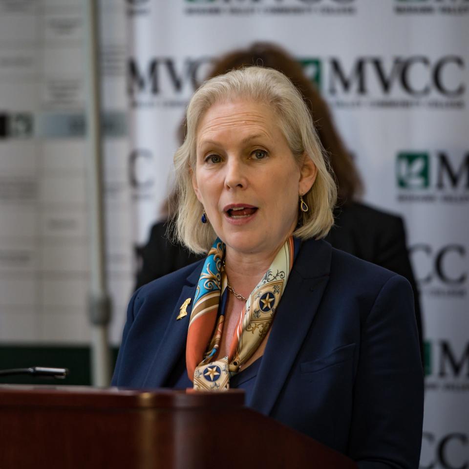 U.S. Senator Kirsten Gillibrand joined elected officials and educators to encourage MVCC students to apply to the Cyber Service Academy scholarship program, which grants students free college in return for public service in the Department of Defense at Mohawk Valley Community College in Utica, NY on Friday, October 6, 2023.