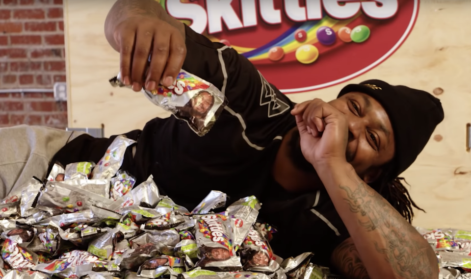 Marshawn Lynch finally got his own Skittles pack. (Skittles)