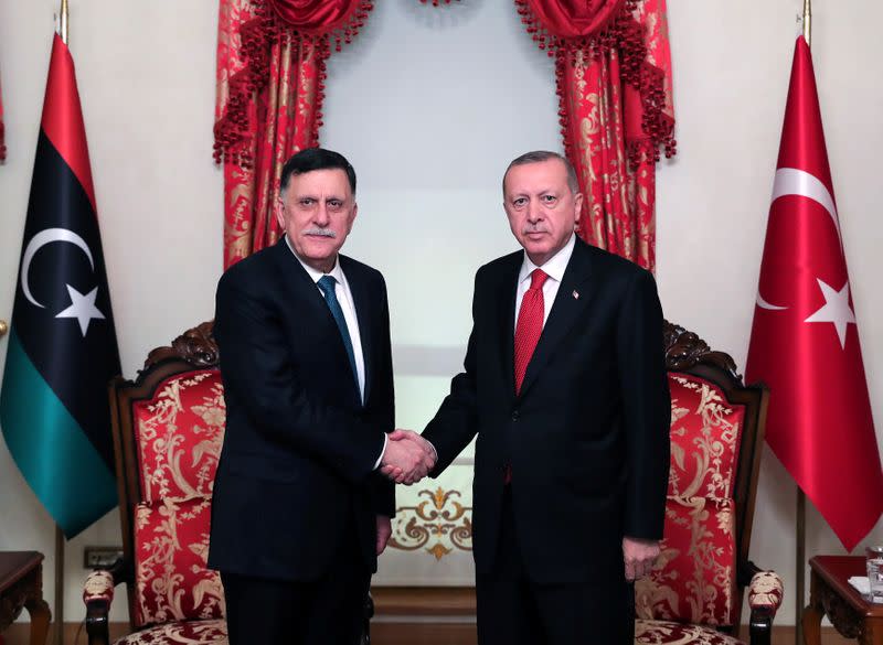 FILE PHOTO: Turkish President Erdogan meets with Libya's internationally recognised Prime Minister Fayez al-Sarraj in Istanbul