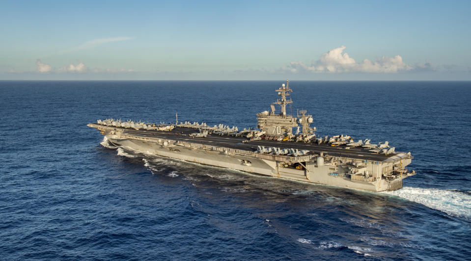 Nimitz-class aircraft carrier USS Carl Vinson transits the Pacific Ocean on Jan. 20, 2018.