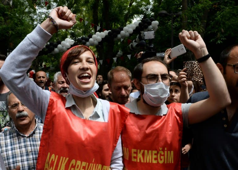 Turkish primary school teacher Semih Ozakca (R) and academic Nuriye Gulmen launched a hunger strike 75 days ago to protest against their dismissal in a purge  following last year's  failed coup