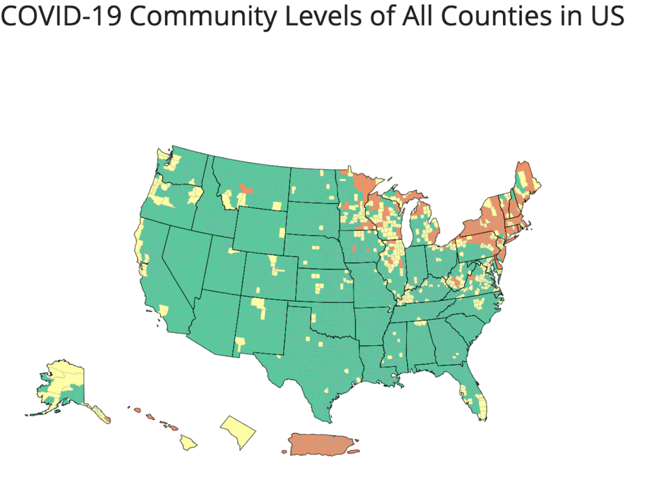 Areas in orange indicate high transmission - Credit: CDC